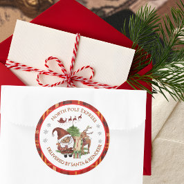 Sticker Rond Official North Pole Express Santa Red Plaid 