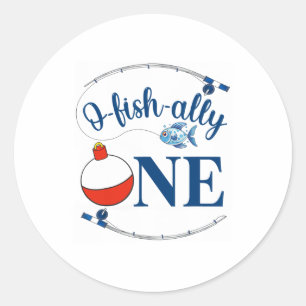Sticker Rond Officiellement un garçon pêcheur premier anniversa