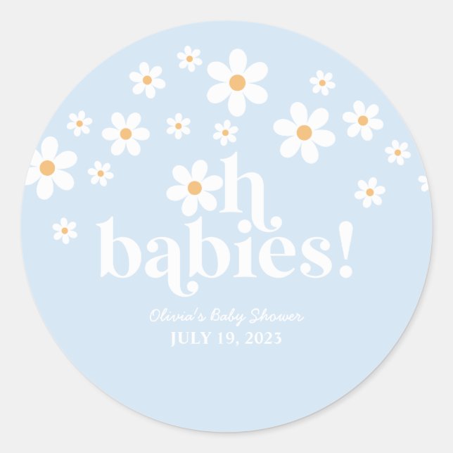 Sticker Rond Oh Babies ! Baby shower de bouho bleu Retro Daisy (Devant)