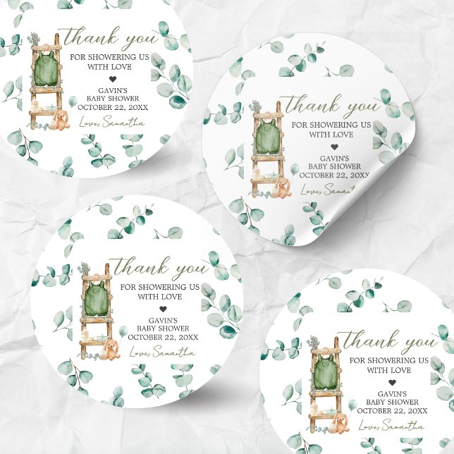 Sticker Rond Oh Baby Boho Eucalyptus Baby shower (Oh Baby Greenery Baby Shower Sticker)