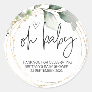 Sticker Rond Oh Baby Girl Garçon mignon Baby shower simple Élég