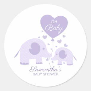 Sticker Rond Oh Baby Lovely Purple Elephant Baby shower Favoris