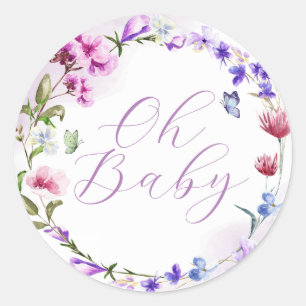 Sticker Rond Oh Baby mignon Aquarelle Floral Boho Baby shower