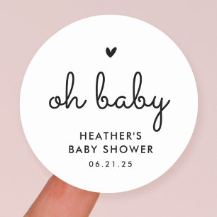 Sticker Rond Oh Baby Minimalist Baby shower Favoriser