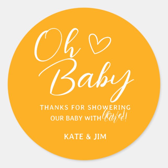 Sticker Rond Oh Baby Orange Baby shower Merci Message (Devant)