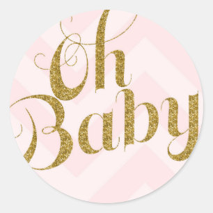 Sticker Rond Oh Baby - parties scintillant d'or rose Chevron Fa