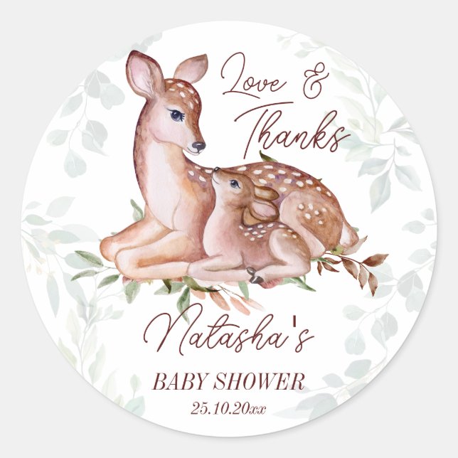 Sticker Rond Oh baby shower cerf merci pour (Devant)