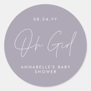 Sticker Rond oh Baby shower fille script violet lilas élégant