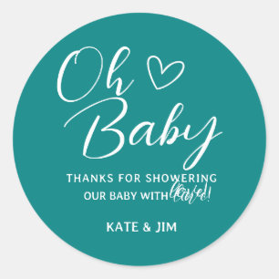 Sticker Rond Oh Baby Turquoise Genre Neutre Baby shower Merci