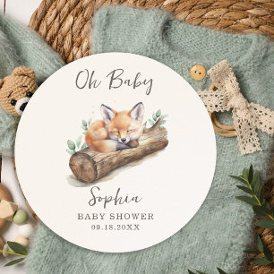 Sticker Rond Oh Bébé Beige Chaud Renard de la Forêt Baby Shower