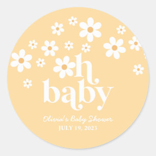 Sticker Rond Oh Bébé ! Bohème Baby shower jaune Daisy
