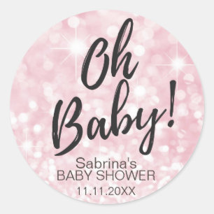 Sticker Rond OH BÉBÉ ! Parties scintillant rose étincelle Baby 