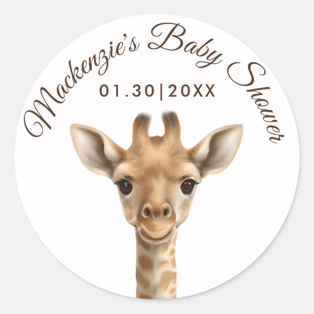 Sticker Rond Oh Boy Giraffe Baby shower (Devant)