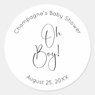 Sticker Rond Oh Boy Modern Script Baby shower
