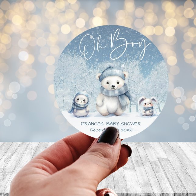 Sticker Rond Oh Boy Winter | Baby shower des bois (Créateur téléchargé)