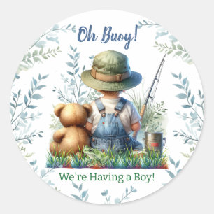 Sticker Rond Oh Buoy, c'est un garçon ! Baby shower à thème de 