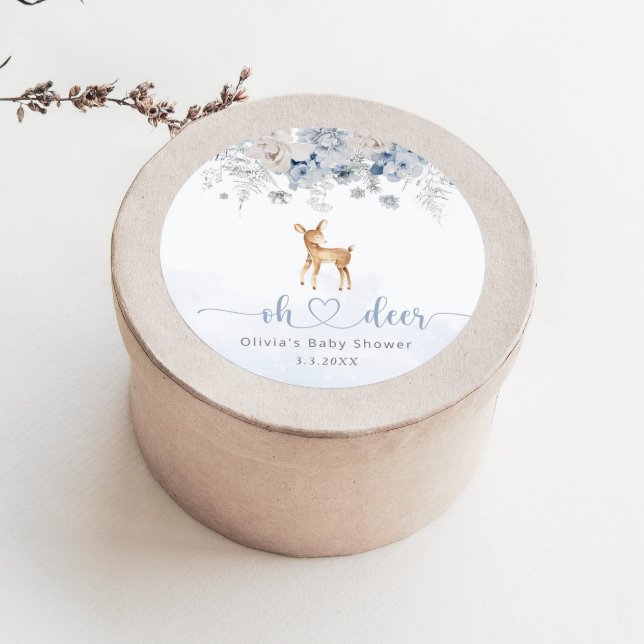 Sticker Rond Oh cerf hiver bleu garçon baby shower (Créateur téléchargé)