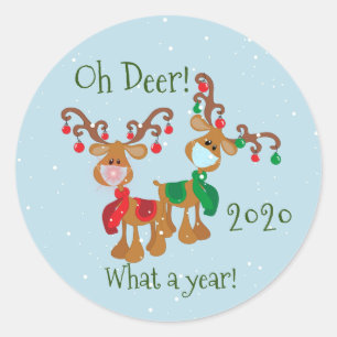 Sticker Rond Oh cerf quelle année Noël pandémie 2020