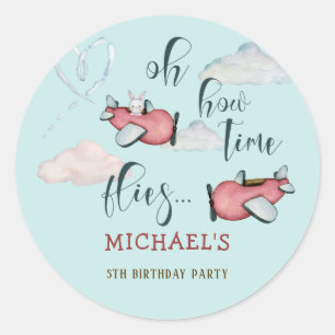Sticker Rond Oh comment le temps vole rétro avion garçon annive