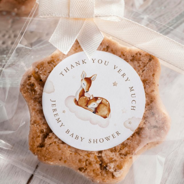 Sticker Rond Oh Deer Baby shower d'aquarelle neutre pour le gen (Créateur téléchargé)