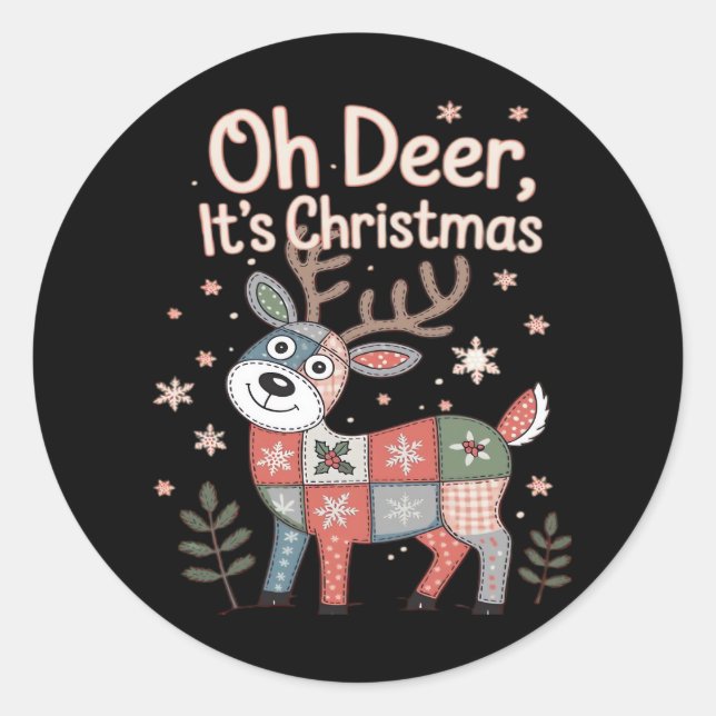 Sticker Rond Oh Deer Its Christmas Miniature Patchwork Squares (Devant)