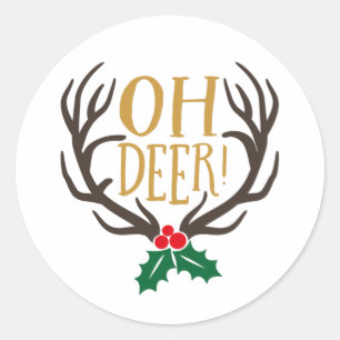 Sticker Rond Oh Deer Reindee Avec Antlers Pour Noël Classi