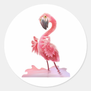Sticker Rond Oh, Flamant rose !