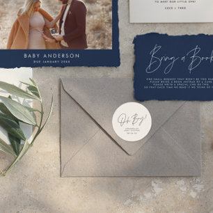 Sticker Rond oh garçon Baby shower script crème neutre