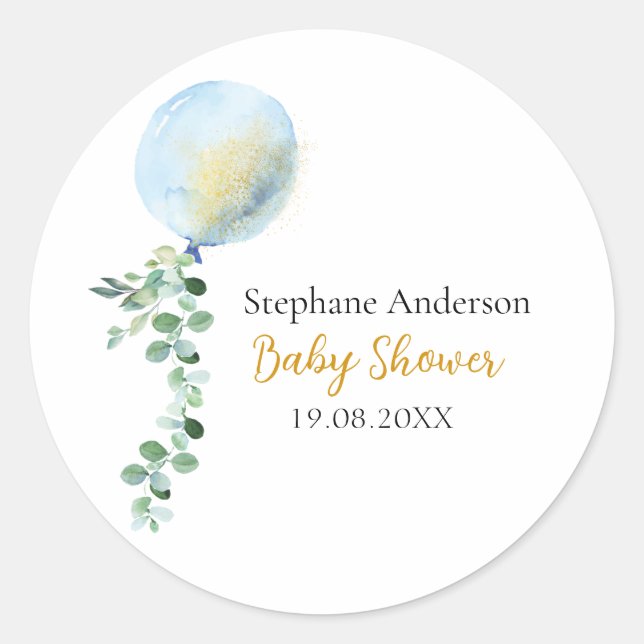 Sticker Rond Oh Garçon Bébé Bleu Balloon Eucalyptus (Devant)