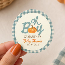 Oh garçon citrouille gingham bleu shower bébé
