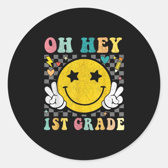 Sticker Rond Oh Hey 1ère année Enseignant enfants Joyeux Premie (Devant)