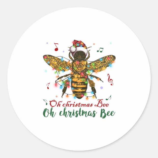 Sticker Rond Oh Joyeux cadeau d'abeille de Noël (Devant)