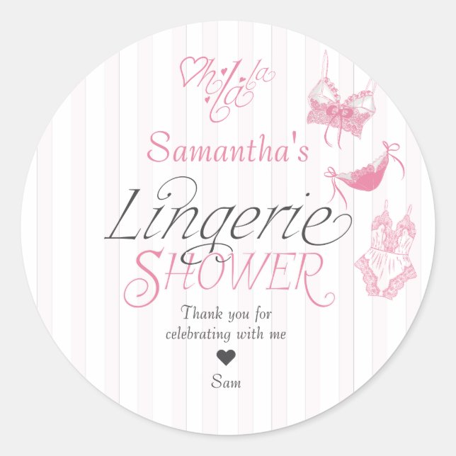 Sticker Rond Oh La La Préparation Rose Dentelle Lingerie Récept (Devant)