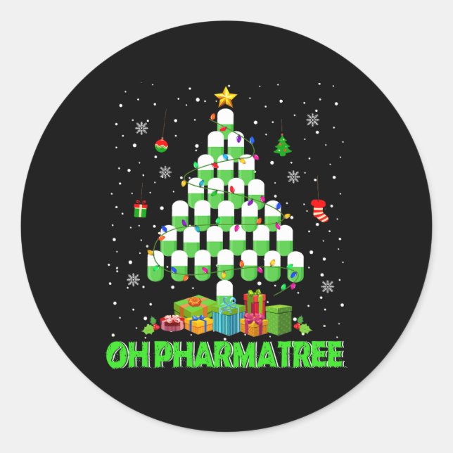 Sticker Rond Oh Pharmatree Arbre de Noël Médicaments pharmacie  (Devant)