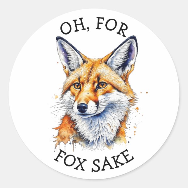 Sticker Rond Oh, Pour Fox Sake ! Aquarelle amusante (Devant)