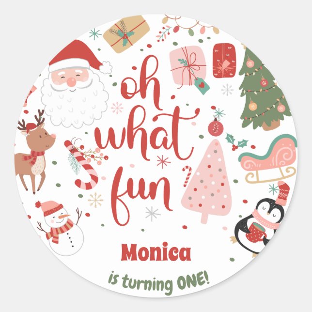 Sticker Rond Oh quel plaisir Noël anniversaire (Devant)