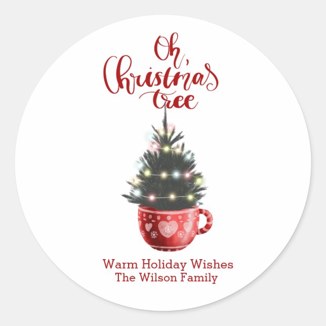 Sticker Rond Oh sapin de Noël Chocolat chaud Personnalisé (Devant)