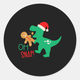 Sticker Rond Oh Snap Biscuit Dinosaure Père Noël Noël Drôle
