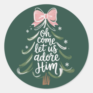 Sticker Rond Oh Venez Adorons-Le Chrétien Noël Religieux