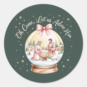 Sticker Rond Oh Venez Adorons-Le Jésus Xmas Rose Coquette