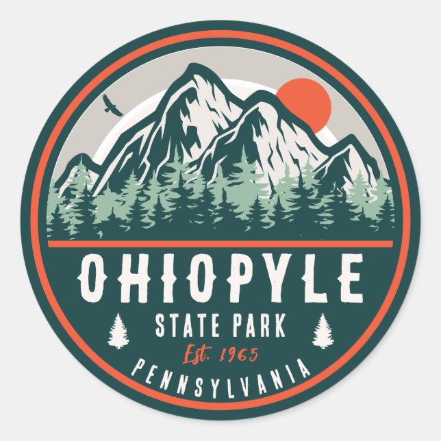 Sticker Rond Ohiopyle State Park Pennsylvania Retro Sunset (Devant)