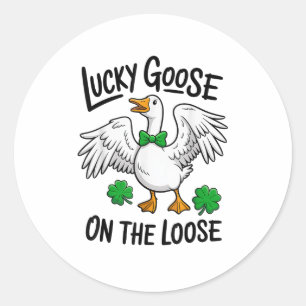 Sticker Rond Oie Chanceuse En Liberté Oie Drôle Shamrock 