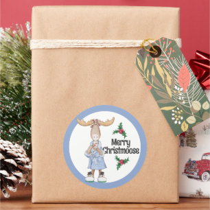 Sticker Rond Oie de Noël en pyjama avec cacao