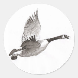 Sticker Rond Oie dessinant en vol