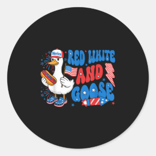 Sticker Rond Oie drôle 4 juillet Patriotique Mignonne Rouge Bla