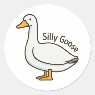 Sticker Rond Oie Drôle Dessin Animé Oie Rigolote