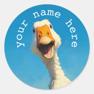 Sticker Rond Oie joyeuse sous un ciel bleu