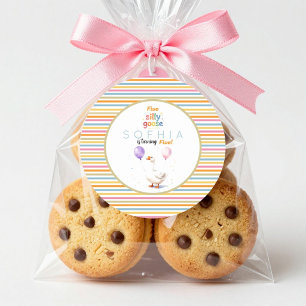 Sticker Rond Oie Ridicule 5e Anniversaire Rayures Pastel