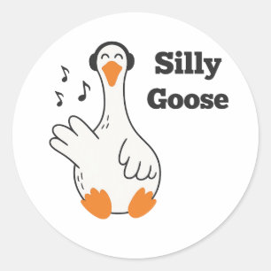 Sticker Rond Oie Ridicule Avec Écouteurs – Oie Drôle Mignonne