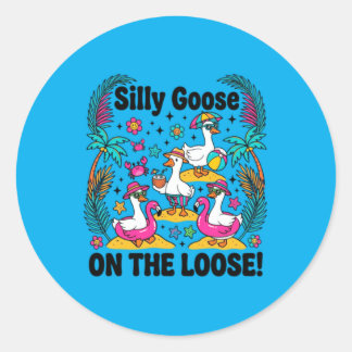 Sticker Rond Oie Ridicule En Liberté Vacances D'été Drôles